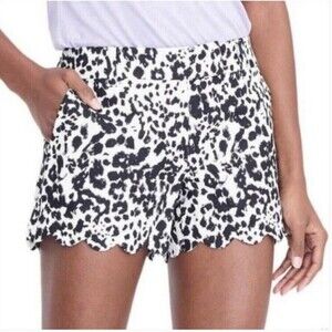 J. Crew Animal Print Linen Blend Shorts Size 10 Scalloped Women’s Boho
